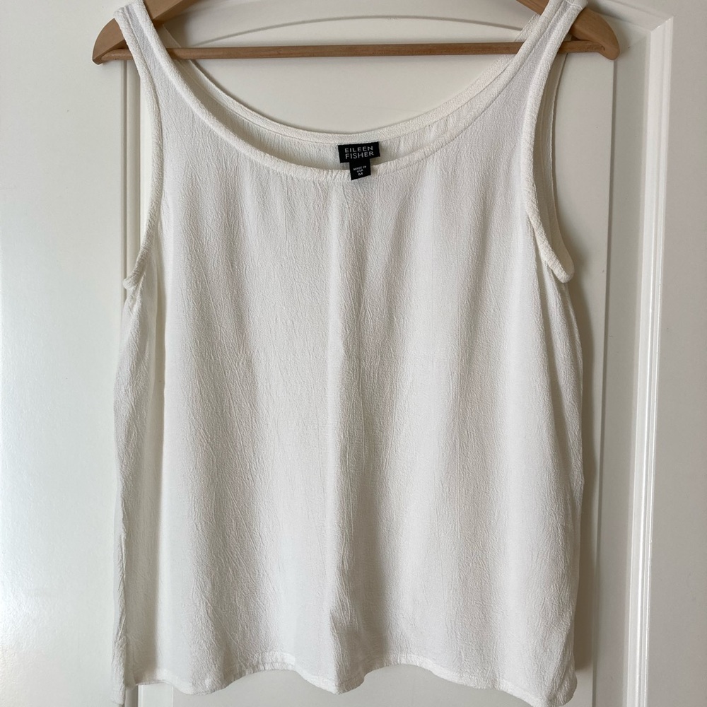 Eileen Fisher White Crinkle Tank Top